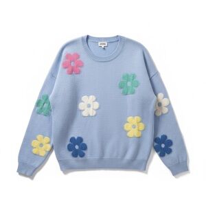 ADORA Woman’s Retro Pastel Floral‎ Crew Neck Sweater Medium
